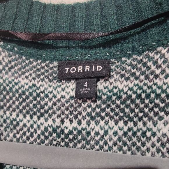 Torrid Sz 4 (US 4X) Green Nordic Print Longline Cardigan Grandpa Sweater Thick - Picture 3 of 8